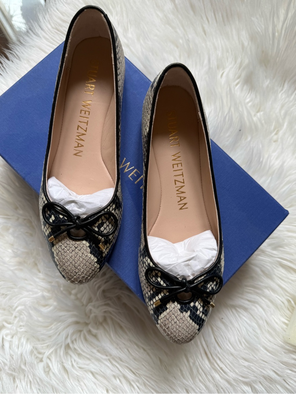 Stuart Weitzman Snake-Skin Gabby Ballet Flats